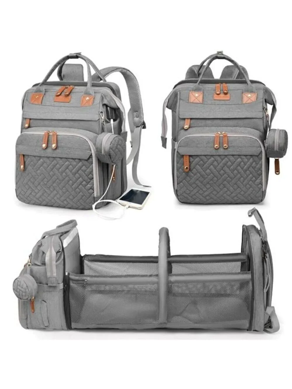 Diaper Bag Backpack with Changing Station USB Port Waterproof Large Capacity